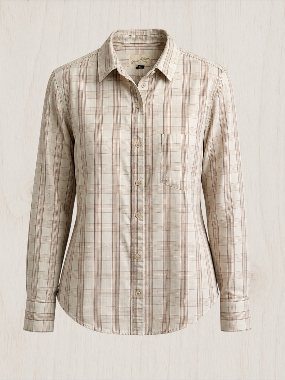 Women’s Long-Sleeve Plaid Button-Up Shirt - Light Beige/Pink